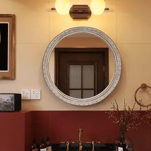Ornate Round Wall Mirror (23.62" x 23.62") - Distressed Silver-Gold Carved Frame, Decorative Hanging Mirror for Bathroom, Bedroom, Entryway & Living Room Ornate Round Wall Mirror (23.62" x 23.62") - Distressed Silver-Gold Carved Frame, Decorative Hanging Mirror for Bathroom, Bedroom, Entryway & Living Room