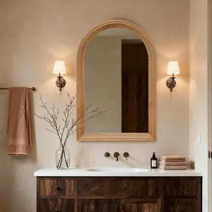 Arched Wood Framed Wall Mirror, 35.43" H x 23.62" W Rustic Decorative Mirror for Bathroom/Vanity/Living Room (Natural Oak Finish) Arched Wood Framed Wall Mirror, 35.43" H x 23.62" W Rustic Decorative Mirror for Bathroom/Vanity/Living Room (Natural Oak Finish)