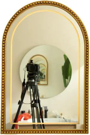 20'' Avri Mirror, Golden Beaded Arch-shaped PU Decorative Mirror in Retro Style, Three Color Temperatures are Available, Suitable for Bathroom, Bedroom, Living Room, Corridor, Entryway, etc. 20'' Avri Mirror, Golden Beaded Arch-shaped PU Decorative Mirror in Retro Style, Three Color Temperatures are Available, Suitable for Bathroom, Bedroom, Living Room, Corridor, Entryway, etc.
