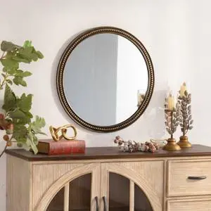 Round Decorative Wall Mirror, Vintage Gold Beaded Frame, for Living Room/Bedroom/Bathroom Home Decor Round Decorative Wall Mirror, Vintage Gold Beaded Frame, for Living Room/Bedroom/Bathroom Home Decor
