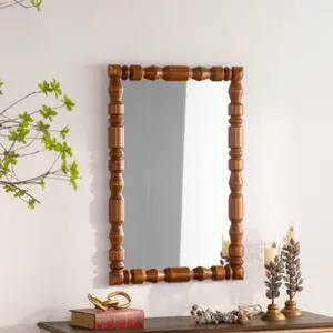 Vintage Wooden Carved Wall Mirror, Decorative Column Frame for Living Room/Entryway Retro Decor Vintage Wooden Carved Wall Mirror, Decorative Column Frame for Living Room/Entryway Retro Decor