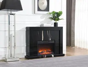 Drisana Black Mirrored Finish Fireplace Drisana Black Mirrored Finish Fireplace