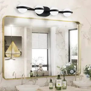 30" Black Minimalist Led Bathroom Vanity Light with Crystal Sand Acrylic Shades, 4-Light Wall Mounted Decorative Lighting Fixture, Suitable for Bathroom Vanity Mirror 30" Black Minimalist Led Bathroom Vanity Light with Crystal Sand Acrylic Shades, 4-Light Wall Mounted Decorative Lighting Fixture, Suitable for Bathroom Vanity Mirror