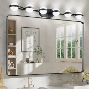 43" Black Minimalist Led Bathroom Vanity Light with Crystal Sand Acrylic Shades,6-Light Wall Mounted Decorative Lighting Fixture, Suitable for Bathroom Vanity Mirror 43" Black Minimalist Led Bathroom Vanity Light with Crystal Sand Acrylic Shades,6-Light Wall Mounted Decorative Lighting Fixture, Suitable for Bathroom Vanity Mirror