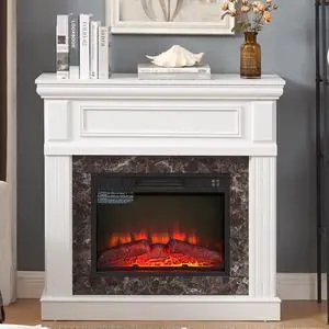Electric Fireplace With Mantel,Fireplace Mantel Surround With 23" Fireplace Insert, Adjustable Flame, Remote Control-White,41.34"W*14"D*40"H Electric Fireplace With Mantel,Fireplace Mantel Surround With 23" Fireplace Insert, Adjustable Flame, Remote Control-White,41.34"W*14"D*40"H