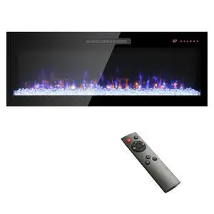 50 Inch Recessed Ultra Thin Tempered Glass Front Wall Mounted Electric Fireplace With Remote And Multi Color Flame & Emberbed, Led Light Heater 50 Inch Recessed Ultra Thin Tempered Glass Front Wall Mounted Electric Fireplace With Remote And Multi Color Flame & Emberbed, Led Light Heater