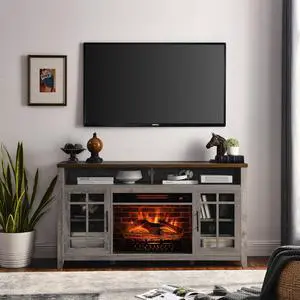 55 Inch Tv Media Stand With Electric Fireplace Kd Inserts Heater,Gray Wash Color 55 Inch Tv Media Stand With Electric Fireplace Kd Inserts Heater,Gray Wash Color