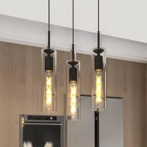 3 Pack Black Pendant Lights Kitchen Island (No Bulbs), Adjustable Modern Glass Pendant Light Over Island, industrial Pendant Light Fixtures for Dining Room Hallway Bedroom Living Room 3 Pack Black Pendant Lights Kitchen Island (No Bulbs), Adjustable Modern Glass Pendant Light Over Island, industrial Pendant Light Fixtures for Dining Room Hallway Bedroom Living Room