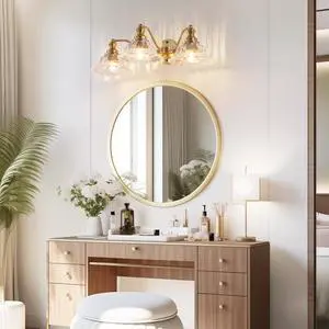 24 inch 3-Light Vintage Bathroom Wall Sconce Elegant Golden Metal and Glass Lampshade Vanity Light Fixture for Bathroom, Hallway, Or Bedroom (Bulb Not included) 24 inch 3-Light Vintage Bathroom Wall Sconce Elegant Golden Metal and Glass Lampshade Vanity Light Fixture for Bathroom, Hallway, Or Bedroom (Bulb Not included)