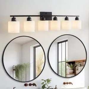 6-Light Black Vanity Lights, 38'' Modern Bathroom Vanity Lighting Fixtures for Mirror, Matte Bathroom Lighting Fixtures, Black Wall Sconces for Bedroom Living Room 6-Light Black Vanity Lights, 38'' Modern Bathroom Vanity Lighting Fixtures for Mirror, Matte Bathroom Lighting Fixtures, Black Wall Sconces for Bedroom Living Room