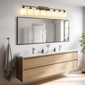 8-Light Bathroom Light Fixtures Over Mirror, 52inch Modern Matte Black Vanity Lights with White Frosted Glass Shade, Bathroom Wall Lamp Sconces for Mirror Bedroom, Living Room Hallway 8-Light Bathroom Light Fixtures Over Mirror, 52inch Modern Matte Black Vanity Lights with White Frosted Glass Shade, Bathroom Wall Lamp Sconces for Mirror Bedroom, Living Room Hallway
