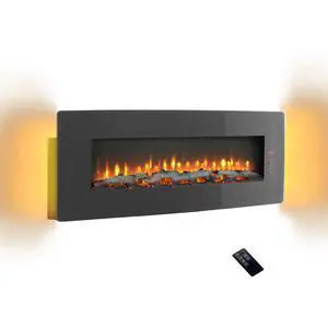 48 Inch Curved Front Wall Mounted Electric Fireplace With Remote And Multi Color Flame & Emberbed 48 Inch Curved Front Wall Mounted Electric Fireplace With Remote And Multi Color Flame & Emberbed
