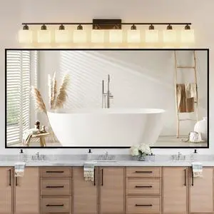 10 Light Bathroom Vanity Lights Over Mirror, 65.4 inch Black Vanity Lights Fixtures with White Glass Shades Matte Black Modern Vanity Lights Black Bathroom Wall Lighting for Mirror Bedroom 10 Light Bathroom Vanity Lights Over Mirror, 65.4 inch Black Vanity Lights Fixtures with White Glass Shades Matte Black Modern Vanity Lights Black Bathroom Wall Lighting for Mirror Bedroom