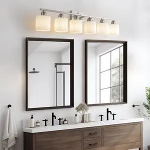 38" Bathroom Vanity Light, 6-Light Nickel Vanity Lights for Bathroom, Wall Sconce Lighting with Milky White Glass Shade, Wall Lights,Bath Vintage Wall Mounted Lamps for Mirror Bedroom 38" Bathroom Vanity Light, 6-Light Nickel Vanity Lights for Bathroom, Wall Sconce Lighting with Milky White Glass Shade, Wall Lights,Bath Vintage Wall Mounted Lamps for Mirror Bedroom