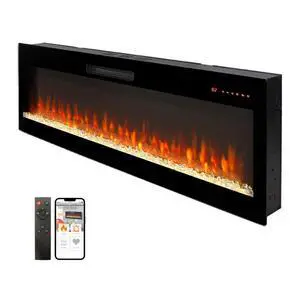 Smart 50" Wifi-Enabled Electric Fireplace Heater, Recessed In-Wall And Wall-Mounted Smart 50" Wifi-Enabled Electric Fireplace Heater, Recessed In-Wall And Wall-Mounted