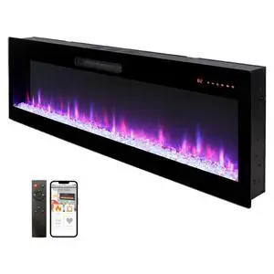Smart 60" Wifi-Enabled Electric Fireplace Heater, Recessed In-Wall And Wall-Mounted Smart 60" Wifi-Enabled Electric Fireplace Heater, Recessed In-Wall And Wall-Mounted
