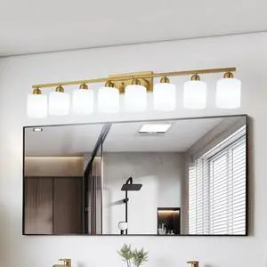 52inch Gold Bathroom Light Fixtures, Modern Bathroom Vanity Light with Milky White Glass Shade, Gold Wall Lamp Sconces for Mirror Bedroom, Living Room Hallway 52inch Gold Bathroom Light Fixtures, Modern Bathroom Vanity Light with Milky White Glass Shade, Gold Wall Lamp Sconces for Mirror Bedroom, Living Room Hallway