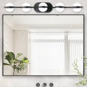 Modern Minimalist Bathroom Vanity Light, Led 5 Bulb Frosted Glass Shades, Wall Mounted Decorative Lighting Fixture, Suitable for Bathroom Vanity Mirror (Black) Modern Minimalist Bathroom Vanity Light, Led 5 Bulb Frosted Glass Shades, Wall Mounted Decorative Lighting Fixture, Suitable for Bathroom Vanity Mirror (Black)