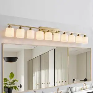 65inch Gold Bathroom Light Fixtures, Modern Bathroom Vanity Light with Milky White Glass Shade, Gold Wall Lamp Sconces for Mirror Bedroom, Living Room Hallway 65inch Gold Bathroom Light Fixtures, Modern Bathroom Vanity Light with Milky White Glass Shade, Gold Wall Lamp Sconces for Mirror Bedroom, Living Room Hallway