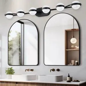 43" Black Minimalist Led Bathroom Vanity Light with Crystal Sand Acrylic Shades,6-Light Wall Mounted Decorative Lighting Fixture, Suitable for Bathroom Vanity Mirror 43" Black Minimalist Led Bathroom Vanity Light with Crystal Sand Acrylic Shades,6-Light Wall Mounted Decorative Lighting Fixture, Suitable for Bathroom Vanity Mirror