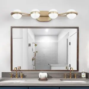 28" Golden Minimalist Led Bathroom Vanity Light with Crystal Sand Acrylic Shades, 4-Light Wall Mounted Decorative Lighting Fixture, Suitable for Bathroom Vanity Mirror 28" Golden Minimalist Led Bathroom Vanity Light with Crystal Sand Acrylic Shades, 4-Light Wall Mounted Decorative Lighting Fixture, Suitable for Bathroom Vanity Mirror