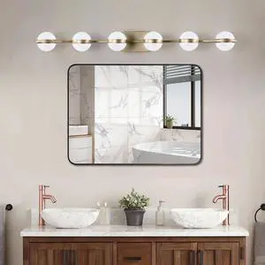 43" Gold Minimalist Led Bathroom Vanity Light with Crystal Sand Acrylic Shades, 6-Light Wall Mounted Decorative Lighting Fixture, Suitable for Bathroom Vanity Mirror 43" Gold Minimalist Led Bathroom Vanity Light with Crystal Sand Acrylic Shades, 6-Light Wall Mounted Decorative Lighting Fixture, Suitable for Bathroom Vanity Mirror