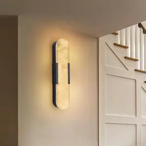 19.7" Natural Marble Wall Sconce, Black Sconces Set Of Two, indoor Modern Bathroom Sconces Wall Lighting for Living Room, Bedroom, Hallway, Stairs 19.7" Natural Marble Wall Sconce, Black Sconces Set Of Two, indoor Modern Bathroom Sconces Wall Lighting for Living Room, Bedroom, Hallway, Stairs