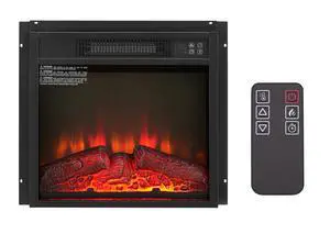 Electric Fireplace Insert 18" 1400W 120V ,Equipped With Remote Control, Ultra Thin Heater With Log Set & Realistic Flame - Black Electric Fireplace Insert 18" 1400W 120V ,Equipped With Remote Control, Ultra Thin Heater With Log Set & Realistic Flame - Black