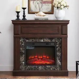 Electric Fireplace With Mantel,Fireplace Mantel Surround With 23" Fireplace Insert, Adjustable Flame, Remote Control, Cherry,41.34"W*14"D*40"H Electric Fireplace With Mantel,Fireplace Mantel Surround With 23" Fireplace Insert, Adjustable Flame, Remote Control, Cherry,41.34"W*14"D*40"H