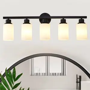 5-Light Matte Black Wall Lamps with White Glass Shades (No Bulbs) Sconce Lighting for Bedroom Living Room 5-Light Matte Black Wall Lamps with White Glass Shades (No Bulbs) Sconce Lighting for Bedroom Living Room