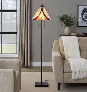 63" Floor Lamp in Oil Rubbed Bronze Metal with Brown and Cream Glass 63" Floor Lamp in Oil Rubbed Bronze Metal with Brown and Cream Glass