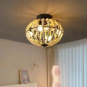 18" Bohemian Wood Beaded Ceiling Fan with Light, Flush Mount Caged Ceiling Fan, Rustic Farmhouse Low Profile Fan Light Fixture for indoor Home Decor (Silent/6-Speed/Reversible/Dc Motor) (No Bulbs) 18" Bohemian Wood Beaded Ceiling Fan with Light, Flush Mount Caged Ceiling Fan, Rustic Farmhouse Low Profile Fan Light Fixture for indoor Home Decor (Silent/6-Speed/Reversible/Dc Motor) (No Bulbs)