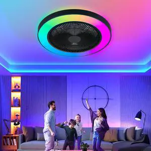 19-inch Black Ceiling Fan Light with Led Rgb Dimmable & Color-Changing, App & Remote Control, Modern Smart Ceiling Fan for Living Room, Bedroom, and Dining Room (Silent/6-Speed/Reversible/Dc Motor) 19-inch Black Ceiling Fan Light with Led Rgb Dimmable & Color-Changing, App & Remote Control, Modern Smart Ceiling Fan for Living Room, Bedroom, and Dining Room (Silent/6-Speed/Reversible/Dc Motor)