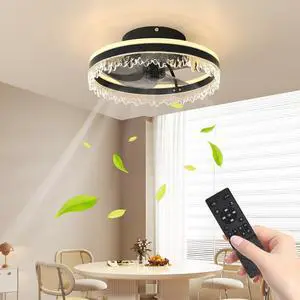 Modern Led Ceiling Fan with Light 16'' Dimmable Ceiling Light with invisible Blades and Crystal Design, Remote Control & Adjustable Color Temperature, Quiet Fan for Bedroom, Living Room,Black Modern Led Ceiling Fan with Light 16'' Dimmable Ceiling Light with invisible Blades and Crystal Design, Remote Control & Adjustable Color Temperature, Quiet Fan for Bedroom, Living Room,Black