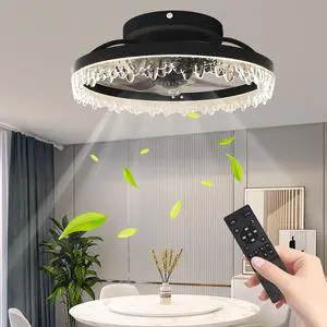Smart Silent Elegant Black Ceiling Fan with Light 16-inch Flush Mount Led Chandelier with 5 invisible Blades, Remote Control & Timer, Dimmable Lighting for Bedroom, Living Room, Dining Room Smart Silent Elegant Black Ceiling Fan with Light 16-inch Flush Mount Led Chandelier with 5 invisible Blades, Remote Control & Timer, Dimmable Lighting for Bedroom, Living Room, Dining Room