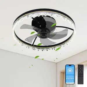 Smart Flush Mount Ceiling Fan with Light 20-inch integrated Led Chandelier with 5 invisible Blades, Remote Control & Timer, Dimmable Lighting, Ultra-Quiet Operation for Bedroom, Living Room, and Din Smart Flush Mount Ceiling Fan with Light 20-inch integrated Led Chandelier with 5 invisible Blades, Remote Control & Timer, Dimmable Lighting, Ultra-Quiet Operation for Bedroom, Living Room, and Din