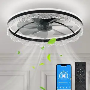 24" Quiet Ceiling Fan with Light Led Crystal Flush Mount Fan Lamp with Hidden Blades and Natural Airflow, Perfect for Bedroom, Kids Room, Study Room 24" Quiet Ceiling Fan with Light Led Crystal Flush Mount Fan Lamp with Hidden Blades and Natural Airflow, Perfect for Bedroom, Kids Room, Study Room