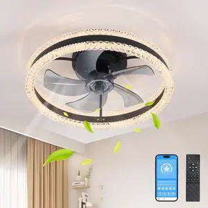 20" Luxury Double Ring Led Ceiling Fan with Light Modern Flush Mount Design, Hidden Blades, Dimmable Lighting & Remote Control, Low Profile Silent Fan for Bedroom, Living Room (Black) 20" Luxury Double Ring Led Ceiling Fan with Light Modern Flush Mount Design, Hidden Blades, Dimmable Lighting & Remote Control, Low Profile Silent Fan for Bedroom, Living Room (Black)