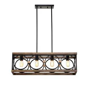 4-Light (Bulb No included)Farmhouse Rectangle Pendant Light,31.6" Nature Wood Texture Vintage Rustic Chandeliers Black Metal industrial Hanging Light Fixtures for Kitchen, Entryway, Dining Room 4-Light (Bulb No included)Farmhouse Rectangle Pendant Light,31.6" Nature Wood Texture Vintage Rustic Chandeliers Black Metal industrial Hanging Light Fixtures for Kitchen, Entryway, Dining Room