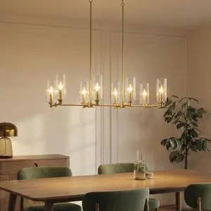Willow Eight Lights Island with Clear Ribbed Glass Pendant Lamp - Satin Brass Willow Eight Lights Island with Clear Ribbed Glass Pendant Lamp - Satin Brass