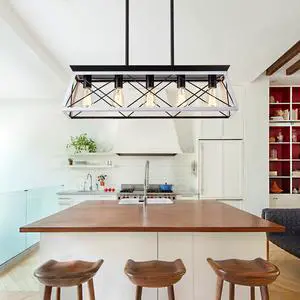 32" Black White industrial 5-Light Pendant Chandelier, Modern Metal Cage Design, Adjustable Hanging Light for Dining Room, Kitchen, Living Room (No Bulbs) 32" Black White industrial 5-Light Pendant Chandelier, Modern Metal Cage Design, Adjustable Hanging Light for Dining Room, Kitchen, Living Room (No Bulbs)