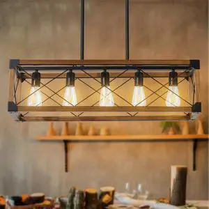 32" Walnut industrial Farmhouse Rectangle Pendant Light, 5-Light Chandelier for Dining Room, Kitchen Island, Cafe Decor (No Bulbs) 32" Walnut industrial Farmhouse Rectangle Pendant Light, 5-Light Chandelier for Dining Room, Kitchen Island, Cafe Decor (No Bulbs)