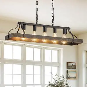 34-inch Black Gold Vintage Pendant Light, 5 E26 Bulb Sockets, Adjustable Chain Height Antique Style Chandelier for Dining Room, Kitchen, Or Living Room (Bulb Not included) 34-inch Black Gold Vintage Pendant Light, 5 E26 Bulb Sockets, Adjustable Chain Height Antique Style Chandelier for Dining Room, Kitchen, Or Living Room (Bulb Not included)