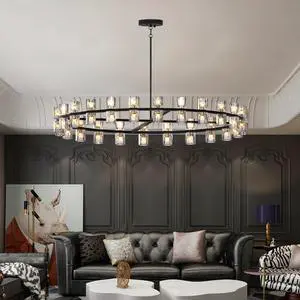 48 inches Luxury Chandeliers Crystal Living Room Decorative Lights Simple Modern Dining Room Led Lighting,for Home Decor (Bulbs included) Black 48 inches Luxury Chandeliers Crystal Living Room Decorative Lights Simple Modern Dining Room Led Lighting,for Home Decor (Bulbs included) Black
