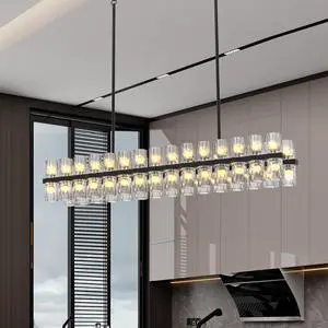 Rectangular Luxurious Crystal Chandelier for Living Room & Dining Room, Black Frame with K9 Crystals Rectangular Luxurious Crystal Chandelier for Living Room & Dining Room, Black Frame with K9 Crystals