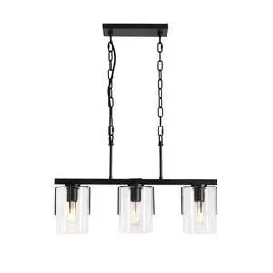 3-Light Matte Black Linear Pendant Light, industrial Kitchen Island Lighting with Clear Glass Shades, Adjustable Chain Chandelier for Dining Room, Living Room & Entryway 3-Light Matte Black Linear Pendant Light, industrial Kitchen Island Lighting with Clear Glass Shades, Adjustable Chain Chandelier for Dining Room, Living Room & Entryway