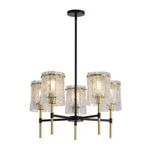 Modern 5-Light Black and Gold Chandelier, Textured Glass Pendant Light with Electroplated Gold Finish for Living Room Dining Room Not including The Bulb Modern 5-Light Black and Gold Chandelier, Textured Glass Pendant Light with Electroplated Gold Finish for Living Room Dining Room Not including The Bulb