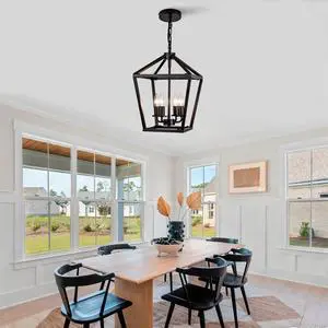 Farmhouse Lantern Chandelier 4-Light, industrial Black Ceiling Light Fixture with Rustic Open Cage and Adjustable Hanging Height, E12 Base for Kitchen Island, Dining Room, Entryway, Foyer Farmhouse Lantern Chandelier 4-Light, industrial Black Ceiling Light Fixture with Rustic Open Cage and Adjustable Hanging Height, E12 Base for Kitchen Island, Dining Room, Entryway, Foyer