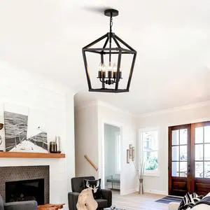 Farmhouse Lantern Chandelier 5-Light, industrial Black Ceiling Light Fixture with Rustic Open Cage and Adjustable Hanging Height, E12 Base for Kitchen Island, Dining Room, Entryway, Foyer Farmhouse Lantern Chandelier 5-Light, industrial Black Ceiling Light Fixture with Rustic Open Cage and Adjustable Hanging Height, E12 Base for Kitchen Island, Dining Room, Entryway, Foyer