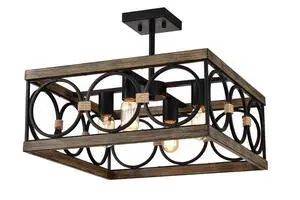 4-Light Square Kitchen Island Lights Ceiling Light Farmhouse Dining Room Light Fixture, Wood and Black Metal Rectangular Ceiling Light, Ceiling Lighting for Living Room,Conference Room, Home Office 4-Light Square Kitchen Island Lights Ceiling Light Farmhouse Dining Room Light Fixture, Wood and Black Metal Rectangular Ceiling Light, Ceiling Lighting for Living Room,Conference Room, Home Office